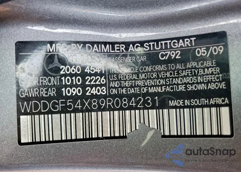2009 Mercedes-Benz C 300 from USA, damaged, VIN WDDGF54X89R084231